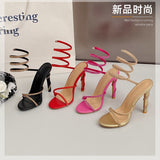 New Summer Snake-Shaped Rhinestone High Heel Shoes Internet Celebrity Fairy Style Winding Stiletto Sandals Women's Foreign Trade Wholesale