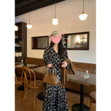 2025 Fishtail collar long floral dress women's  spring new long-sleeved cover-up and thin bottom ankle skirt