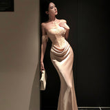 2025 temperament one-word shoulder lace tube top dress women's senior sexy pure desire backless birthday long skirt dress