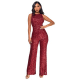 popular fashion New women's sleeveless round neck slim onesie ebay temperament high waist sequined jumpsuit wholesale