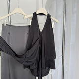 2025 summer new Rio Gallery  collar sleeveless neck strap leak back vest top + fishtail skirt