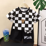 GREATNFB Summer Children's Plaid Suit Summer Short Sleeve Shorts Suit Boys' Thin Plaid Casual Fashion Summer Suit