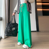 greatnfb Knitted Wide-Leg Pants for Women  Autumn and Winter New High Waist Drawstring Loose Slimming Sense of Design Niche Casual Pants for Women