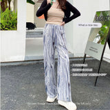 greatnfb Summer New Tie-Dyed Pleated Wide-Leg Pants Women's High Waist Thin Straight Organ Pants Casual Loose Draggle-Tail Trousers Women's