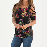 GREATNFB  Summer New Top Women's  Hot Sale plus Size Women's T-shirt Slim Slimming Flower Print off-Shoulder Short T-shirt