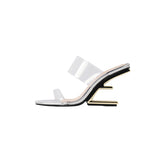 Transparent Sandals Women's Summer  New One Strap Black Sexy High Heels Golden Abnormal Shape Heels Sandals