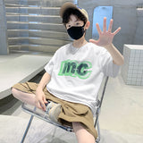 GREATNFB Medium and Large Children's Clothing Boy Summer Clothing Fashionable Short Sleeve Suit  New Trendy Children's Handsome Fried Street Summer Sports