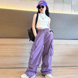 GREATNFB Girls' Overalls  Summer New Children's Boys' High-End Casual Hip Hop Sports All-Match Loose Long Pants