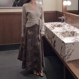 2025 Velvet flower beads heavy industry high waist skirt women's winter simple retro versatile A word