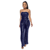 2025 INS style sleeveless sequined belt onesie Popular trade independent station solid color women's tube top backless jumpsuit