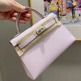 New Women's Bag Crocodile Pattern Palm Pattern Second Generation Kelly Bag Cowhide Mini Kelly Bag Shoulder Hand-Carrying Small Crossbody Bag