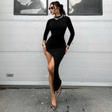 GREATNFB H24DS218 2025 women's clothing cross-border new sexy Spice Girl slim-fitting long-sleeved back hollow high split dress
