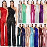 popular new women's sleeveless shoulder onesie  fashion high waist design sequined jumpsuit wholesale