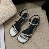 Niche  Style Black High Heels Square Toe Sandals Fairy Shoes  New Spring and Summer Classy Shoes