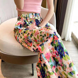 greatnfb Summer New Colorful Pants High Waist Wide Leg Pants Loose Straight Cropped Pants Seaside Casual Beach Pants Women's Pants