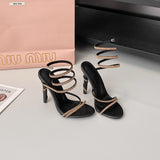 New Summer Snake-Shaped Rhinestone High Heel Shoes Internet Celebrity Fairy Style Winding Stiletto Sandals Women's Foreign Trade Wholesale