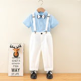 GREATNFB Children's Spring and Summer Short Sleeve Shirt Suspender Shorts Suit Boy's Birthday Flower Children's Dress Children's Activity Costume