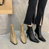 2025  Skinny boots women's thin heel square elastic boots children's popular new autumn and winter short boots women's high heel medium tube single boots