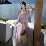 2025 pure desire wind seaside vacation neck dress fairy super fairy summer temperament high-end beach skirt