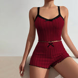 GREATNFB 2025 popular International Station Hot Sale Fashion Casual Home Suit Spring and Summer Bow Suspender Top Shorts Two-piece Set