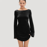 GREATNFB 2025 AC386  hot-selling popular autumn new fashion Spice Girl horn sleeve crew neck short hip dress women