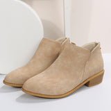 GREATBFB Cross-Border Foreign Trade plus Size British Style Bootie Women's Pointed Toe Chunky Heel Back Zipper Suede Low Heel Shoes Martin Boots