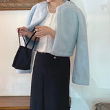 Spring and autumn heavy short jacket Korean version of fur integrated imitation mink fur plush crew neck cardigan with women's clothing