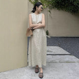 Siyuan, full linen dress, summer new loose sleeveless thin comfortable vacation polka dot dress 7870