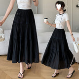 2025 Spot white medium and long skirt women's  spring and summer new lace high waist thin word cake skirt long skirt