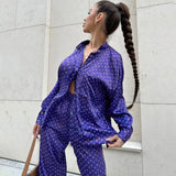 GREATNFB 2025 popular   imitation silk printing long-sleeved trousers set autumn thin hot-selling loungewear women's New