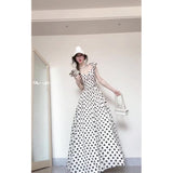 2025 summer new  small flying sleeve polka dot dress femininity thin long dress niche design