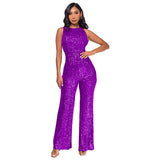 popular fashion New women's sleeveless round neck slim onesie ebay temperament high waist sequined jumpsuit wholesale