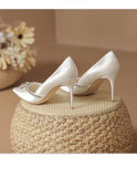 greatnfb Guanghe Bright High-Grade  Beauty Wedding Reception Shoes Wedding Shoes Women's Bridal Shoes White Rhinestone High-Heeled Wedding Dress Single