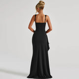 2025 INS style women's evening dress fashionable and sexy suspender dress, New new backless high split dress