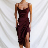 GREATNFB Fashion Sexy Foreign Trade Split Satin European and American Style Dress Slim Temperament Sexy Sleeveless Split Skirt