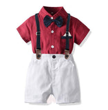 GREATNFB New Gentleman Shirt Suit Boy's Suit Striped Short-Sleeved Bow Tie Shirt Suspender Pants Birthday Suit Generation Hair