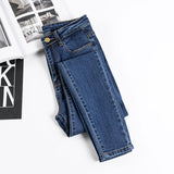 Real Shot New Korean Student High Waist Jeans Women's Trousers plus Size Elastic Skinny Slimming Ankle Tight Pencil Pants