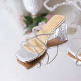 Women's Thick Heel High Heels  Summer New Rhinestone Transparent Outdoor Slippers Fashionable All-Match Temperament Strap Sandals