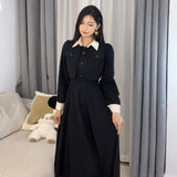 2025 Hepburn style fashion women's skirt  spring new women's  black Korean drama wear fake two-piece suit women