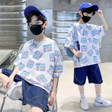 GREATNFB Boys' Summer Suit  New Children's Clothing Fashionable Sports Casual Short-Sleeved T-shirt Two-Piece Summer Children's Clothing 6