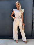 greatnfb Summer HOT and NEW Cross Border Foreign Trade  Jumpsuit Women's Casual Pants Ruffled Lace-up Jumpsuit