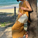 2025 summer casual style brown bow sleeveless top skirt two-piece set women
