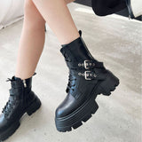 GREATNFB Autumn and Winter New Thick Bottom Chunky Heel Knight Middle Boots Black Small British Style Martin Boots Short Boots for Women