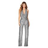 women's clothing INS style new halter jumpsuit   neck sequined 2025 jumpsuit women