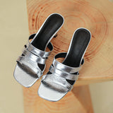 Fashion High Heel Slippers Women's Summer Outdoor Wear  New Style Silver Stiletto Heel Slippers Square Toe Fashion Sandals