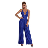 2025 jumpsuits summer women's clothing, deep v backless sequined jumpsuit  sleeveless suspender jumpsuit wholesale