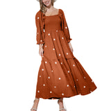 GREATNFB AliExpress Autumn New Casual Bell Sleeve Smocking Embroidered Square Collar SUNFLOWER Large Swing Dress