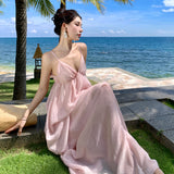 2025 suspender skirt super fairy vacation wear skirt seaside halter dress pink high-end dress dress women