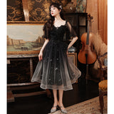 Evening Dress Black Female Banquet Temperament  New Summer Art Exam Fairy Student Host Annual Party Dress