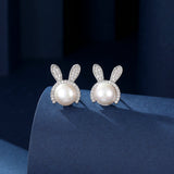 2025 New Natal Year of the Rabbit Necklace Light Luxury Premium Clavicle Chain Freshwater Pearl Rabbit Stud Earrings Jewelry Set